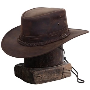Leather Cowboy <b>Hat</b> Unisex Wide Brim Braided <b>Band</b> Outdoor Casual Adult Adjustable 58-60CM Four Seasons - Product Image 3