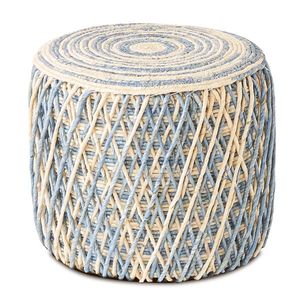 Boho Modern Home Decorative <b>Pouf</b> Ottoman Natural Seagrass with Soft Padded Seat Hand Woven Footstool Bohemian Style Foot Stool - Product Image 1