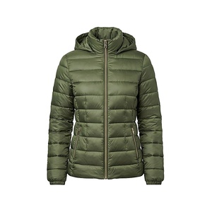 Hooded Quilted Jacket Women Winter Windproof Full Sleeve Olive Green Polyester Filling Zipper Closure - Product Image 1