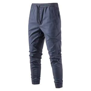 Pantalon décontracté 100 % coton pour homme, couleur unie, fermeture éclair, taille mi-haute élastique, cargo, anti-plis, streetwear automne, joggers mi-lourds - Product Image 4