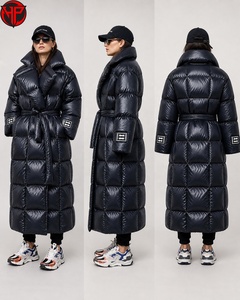 Manteau long en duvet pour femme, veste matelassée imperméable coupe-vent thermique pour l'hiver avec ceinture, manteau long en duvet - Product Image 1