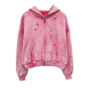 เสื้อฮู้ดดี้สไตล์ยูนิเซ็กซ์แบบดิสเทรส ล้างสีแบบแอซิดวอช ผ้าฝ้าย 100% พิมพ์ลาย โอเวอร์ไซส์ สตรีทแวร์ วินเทจ มีซิป เสื้อฮู้ดดี้ผู้ชาย - Product Image 6