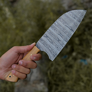 Handmade Forged Damascus Cleaver <b>Knife</b> Leather Sheath <b>Kitchen</b> Meat Chopper Wooden Handle Ambidextrous Vintage Wholesale US/EU - Product Image 3