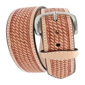 Cinturón de Cuero Genuino Estilo Western con Patrón de Cesta Trenzada, Color Bronceado, Hebilla Plateada, Estilo Casual, Duradero, Cuero Vacuno de Grano Completo - Product Image 3