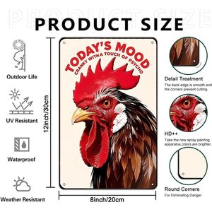 Targa Vintage in Latta con Motivo di Polli, 'L'Umore di Oggi' per Decorazione di Pollaio, Fattoria, Cucina, Giardino, Cortile, Regali a Tema Polli, Insegna da Parete in Legno - Product Image 5