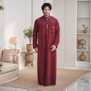 <b>Men</b> Black Polyester <b>Thobe</b> Long Sleeve Ankle Length Sweetheart Neckline Embroidered Breathable Casual Daily Wear Wedding Ramadan - Product Image 4