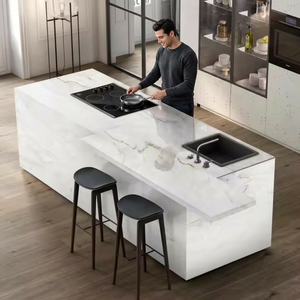 Carreaux de dalle en pierre frittée haute brillance blanche Fludic 1600x3200mm 64x128in mur de sol incassable porcelaine de granit artificiel - Product Image 1