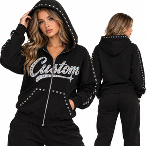 Sudadera con capucha para hombre, personalizada, con lavado ácido, efecto desgastado por el sol, de felpa francesa gruesa, con cremallera, con aplique de pedrería, estilo streetwear, venta al por mayor, fabricante - Product Image 1