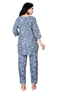 Ensemble coordonné pour femmes, imprimé, en poly-rayonne, deux pièces, col rond, pantalon gris, tenue décontractée, streetwear, vêtements durables - Product Image 3