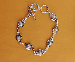 Pulsera Ajustable Hecha a Mano con Perla Natural y Plata de Ley 925, 7-8 Pulgadas, Joyería con Piedras Preciosas, Elegante Pulsera de Diseño Boho para Ella - Product Image 2
