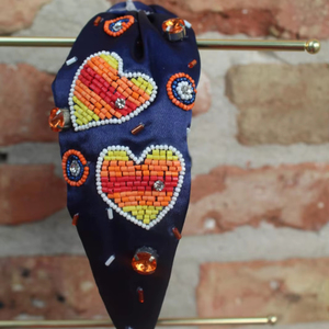 High-quality Rhinestone Embellishments Lightweight and Durable <b>Navy</b> Blue Beaded Heart Headband Women and Girls Fashion <b>Accessory</b> - Product Image 1