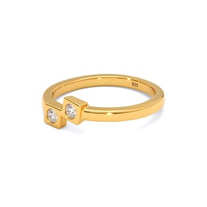 Bague géométrique minimaliste à double diamant en argent sterling 925 plaqué or pour femmes - Product Image 3