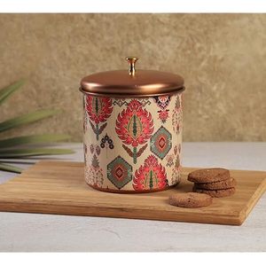 Bohemian Pattern Metal Food <b>Container</b> with Lid Round Shape for Storage Keep Fresh Up to 5kg - Product Image 1