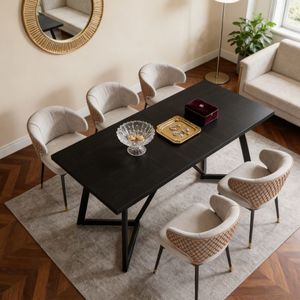 Tavolo da Pranzo Solido Ovale Assemblato con Motivo Rettangolare in Pietra Sinterizzata Effetto Marmo - Product Image 5