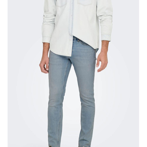 Jeans en denim bleu clair pour hommes, coupe classique, taille plus, coupe slim, jeans décontractés pour hommes, jeans en coton confortables et flexibles - Product Image 1