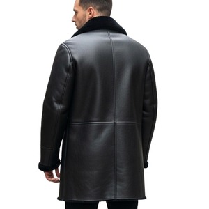 <b>Men</b>’s <b>Black</b> Leather <b>Coat</b> with Faux Fur Lining, <b>Long</b> Winter <b>Coat</b>, Faux Shearling Leather Jacket, Warm Luxury Overcoat for <b>Men</b> - Product Image 2