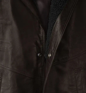 Plus Size Men Genuine Leather Waterproof Winter Trench Coat Long Sleeve Belted Fur Trim Outerwear Casual Streetwear - Product Image 6