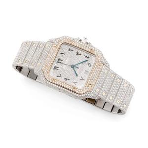 นาฬิกาแฟชั่นฮิปฮอปสุดหรู ประดับเพชรโมอิสซาไนต์ กระจกควอตซ์ทรงเหลี่ยม ตัวเรือนสแตนเลสขายส่ง - Product Image 3