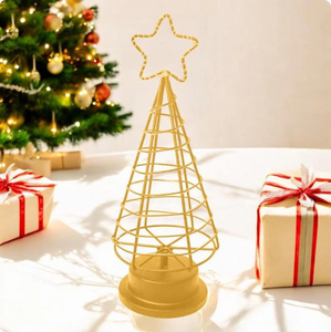 Luxuyry Gold Metal Wire Christmas Tree Figurine with <b>Star</b> Top <b>Lighted</b> Tabletop Sculpture Modern Minimalist Holiday Decor - Product Image 1