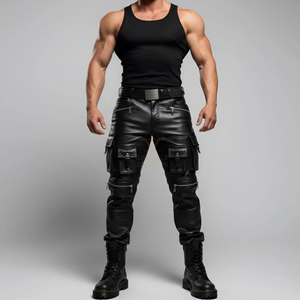Unisex Custom Adults Black <b>Leather</b> Pants Inspired Biker <b>Trousers</b> Handmade Slim Fit Heavy Duty Windproof Winter - Product Image 3