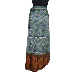 2 Layer Vintage Indian Boho Hippie Sari Saree Silk <b>Wrap</b> <b>Skirt</b> Women Vintage Silk Magic 38 Inch Long <b>Wrap</b> <b>Skirt</b> Halter Tube Maxi - Product Image 1