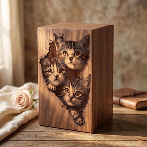 Personalized Eco-Friendly Durable Wooden <b>Cat</b> <b>Urn</b> for Kitten Memorial with Custom Photo Engraving and Cremation - Product Image 4
