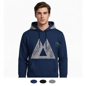 <b>Men</b> <b>Navy</b> Blue Geometric Triangle Print Pullover Hoodie Cotton <b>Fleece</b> Kangaroo Pocket Autumn Winter Streetwear Sweatshirts - Product Image 6
