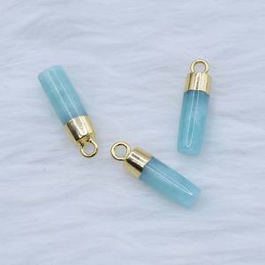 Pendentif cylindrique en amazonite naturelle, capuchon plaqué or, breloque en tube de pierre précieuse, bijou fait main, cadeau pour la Saint-Valentin - Product Image 5