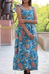 Hand Block Print Sleeveless Cotton <b>Boho</b> <b>Dress</b> for <b>Summer</b> Vintage Style Floral Embroidery Square Collar Sleeveless Maxi <b>Dress</b> - Product Image 4