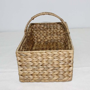 Handwoven Rustic Water Hyacinth <b>Rectangular</b> Picnic <b>Basket</b> with Handle Eco-Friendly for Bathrooms - Product Image 3