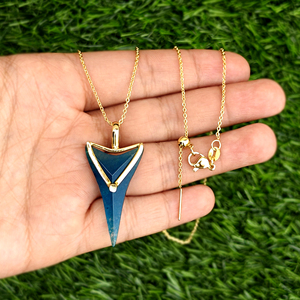 สร้อยคอจี้หยกอะมาโซไนต์สีน้ำเงินธรรมชาติประดับด้วยทองเหลืองชุบทอง 18k รูปทรงเรขาคณิต ทำด้วยมือสำหรับผู้หญิง - Product Image 3