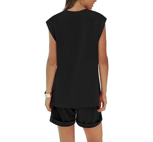 Wholesale Women Solid Casual Summer Lace Ankle Button O-Neck Short Sleeve Outdoor Athletic Matching <b>Sets</b> 100% Cotton Waterproof - Product Image 3