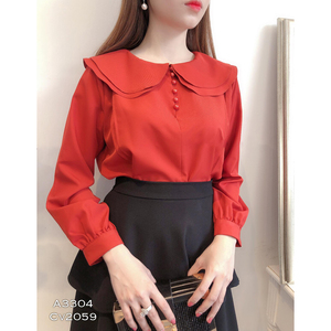 Blusa Elegante de Manga Larga para Mujer, Cuello Peter Pan de Doble Capa, Ribete en Contraste, Color Sólido, Camisas Casuales de Oficina para Uso Diario - Product Image 4