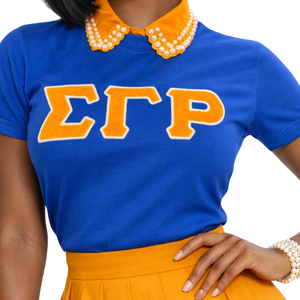 Camiseta Azul de Chenilla Sigma Gamma Rho para Mujer, Bordado de Letras Griegas, Mezcla de Algodón, Manga Corta, Estilo Casual y Elegante - Product Image 2