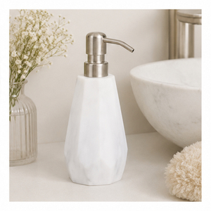 Distributeur de savon vintage en marbre blanc avec design géométrique, flacon pompe pour savon liquide pour hôtel et décoration de salle de bain à domicile - Product Image 4