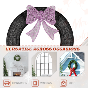 36in Pre-Lit Outdoor Christmas Wreath with Purple Bow Remote Control LED <b>Lights</b> <b>Timer</b> Lighted Metal Wreath Decoration - Product Image 3
