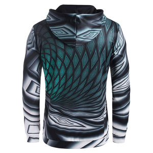 Sudadera con Capucha con Ilusión Óptica Abstracta - Verde Azulado, 100% Algodón Felpa, Ecológica, Estilo Casual Urbano, Sudadera de Invierno - Product Image 2
