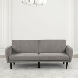 Divano Letto Futon in Tessuto Trapuntato Grigio con Gambe in Ferro, Trasformabile in Letto con Supporto per la Schiena, 1 Pezzo, con Molle Insacchettate - Product Image 2