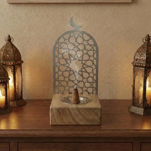 Brûleur à Bakhoor décoratif de luxe moderne en bois, design croissant de lune, pour offrir en cadeau religieux - Product Image 4