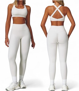 Conjunto de yoga para mujer, talla grande, 2 piezas, ropa deportiva de algodón, conjunto de yoga para gimnasio y fitness, logotipo personalizado, secado rápido - Product Image 6