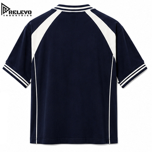 T-shirt Homme Rayé à Manches Raglan et Col Côtelé, Panneau Contrastant aux Épaules, Coupe Oversize, Coton Lourd 100% Lavé - Product Image 2