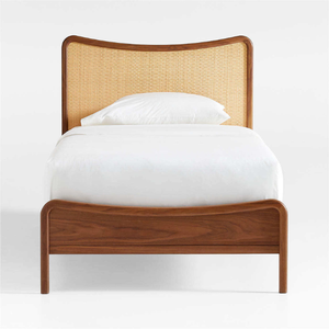 Minimalist Teak Wood <b>Bed</b> Frame <b>with</b> Extra Thick Side Panels Slatted Mattress Foundation and Square Leg Design - Product Image 3