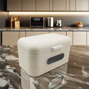Natural Bamboo Bread Box with Angled Glass Front and Side Handles - Stackable <b>Large</b> Capacity <b>Kitchen</b> Countertop Loaf Storage <b>Bin</b> - Product Image 5