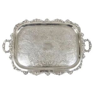 Plateau de service élégant en métal poli avec bord tressé et pieds décoratifs pour la maison ou l'hôtel - Product Image 2