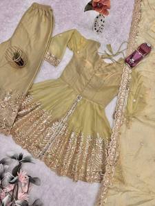 Vestido Sharara Bordado para Mujer, con Lentejuelas de Seda, Traje Tradicional Indio para Bodas y Fiestas - Product Image 5