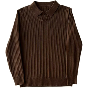 Polo en tricot à manches longues blanc pour homme, couleur unie, design élégant et décontracté, respirant - Product Image 5