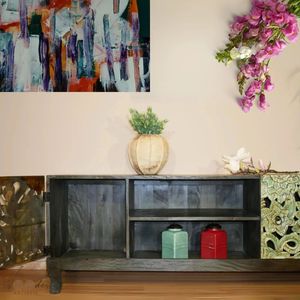 Decorative Carved <b>Sideboard</b> Console Table Floral Relief <b>Storage</b> Cabinet Entryway Living Room - Product Image 3