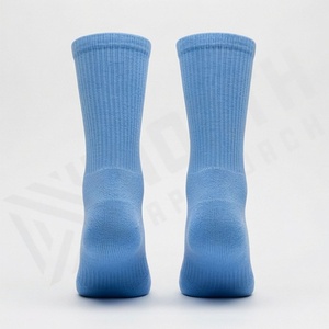 Crew <b>Socks</b> Solid Blue 100% Cotton Breathable Knitted for Daily Casual Wear Adults Summer Standard Thickness - Product Image 2
