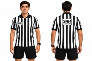 Camiseta de Árbitro de Fútbol Americano a Rayas Blancas y Negras para Hombre, Cuello Polo con Media Cremallera, Manga Corta, Jersey Profesional para Oficiales de Juego SHH - Product Image 3