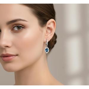 Boucles d'oreilles chandelier en argent 925 plaqué rhodium avec topaze bleue et halo de moissanite pour femme, tendance, pour mariage, cadeau ou soirée, 6 grammes, Tanya Gems - Product Image 4